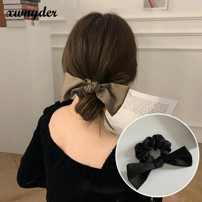 Dây Buộc Tóc Satin Màu Đen Co Giãn Tốt Thời Trang Mùa Hè Cho Nữ