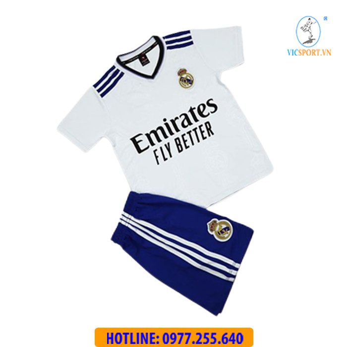 Áo bóng đá trẻ em Real Madrid, áo đá banh cho bé CLB REAL MADRID 22-23 thun lạnh HP -Vicsport