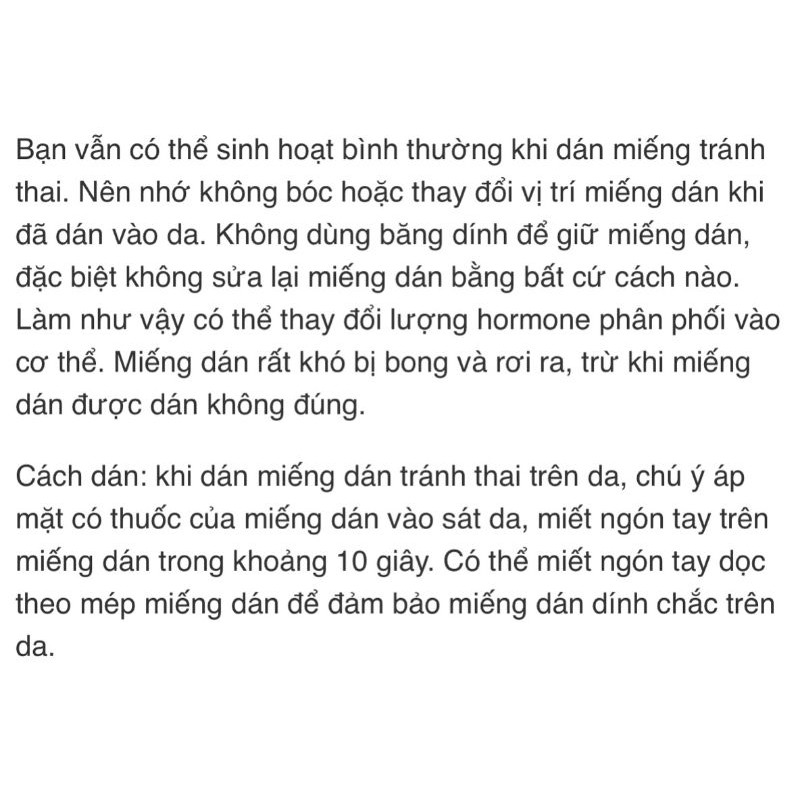 MIẾNG DÁN TRÁNH THAI EVRA THÁI LAN