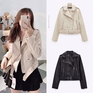 Áo da thiết kế tay khoá sắt.