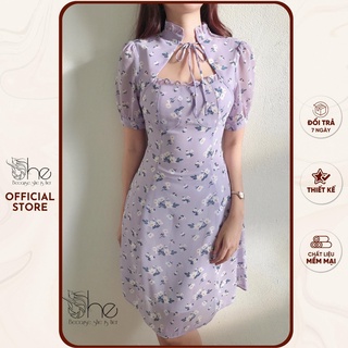 Váy tiểu thư cột nơ She, đầm hoa nhí cột nơ dễ thương xinh xắn đi chơi SDX131