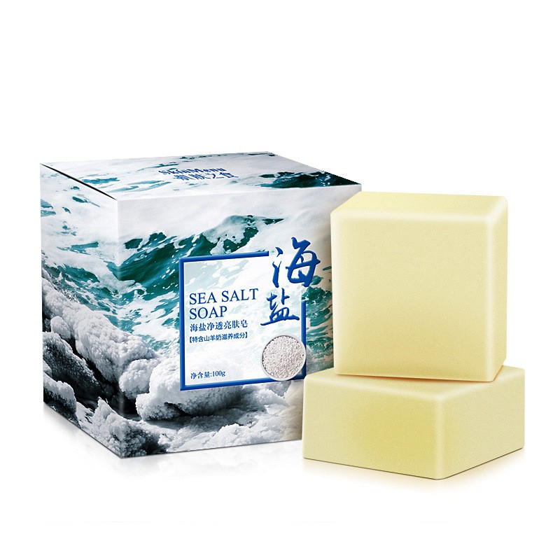 【In Stock】 100g Sea Salt Soap Cleaner Removal Pimple Pores Acne Treatment Goat Milk Moisturizing Face Wash Soap Base Skin Care 【OK】