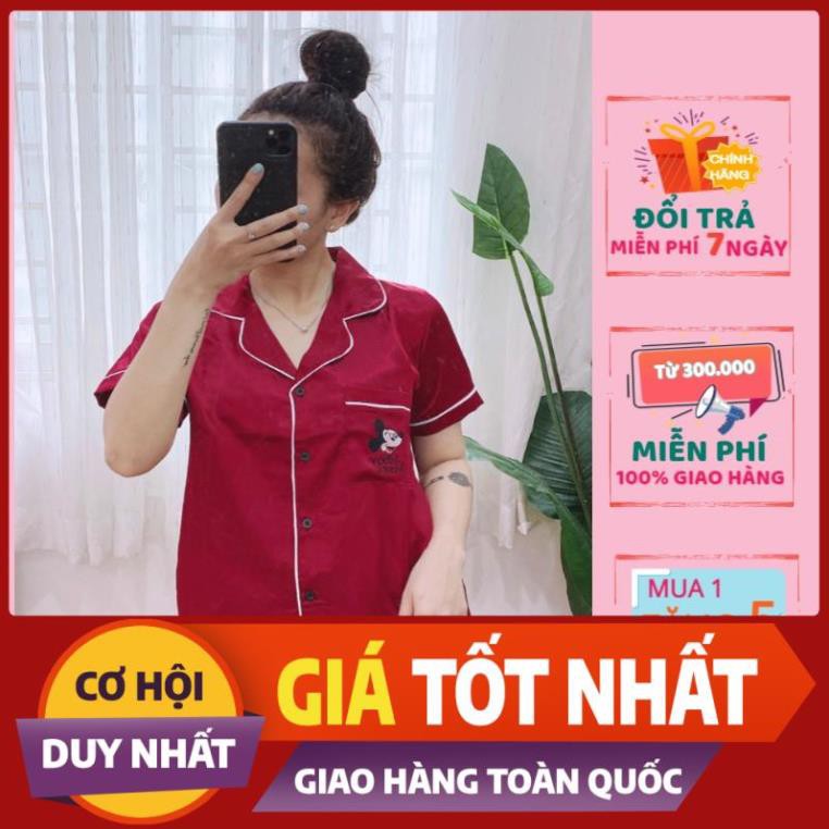 bộ đồ ngủ đồ bộ pijama lụa nữ mặc nhà mickey áo tay ngắn quần ngắn chất liệu phi lụa freesezi từ 40kg đến 60kg new