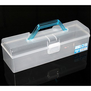 hộp nhựa đựng dụng cụ trong suốt, nắp khóa cài và quai xách của Nhật 30x9,7cm cao 8,8cm. K748