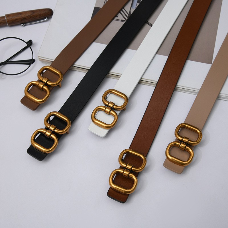 Thắt lưng nữ da cao cấp mặt màu đồng bản 2.3cm (Hỗ trợ bấm lỗ dây nịt) TLD017 - Thắt Lưng Giá Tốt