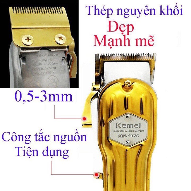 Tông đơ cao cấp KEMEI 1976 GOLD pin Lithium 2500mah