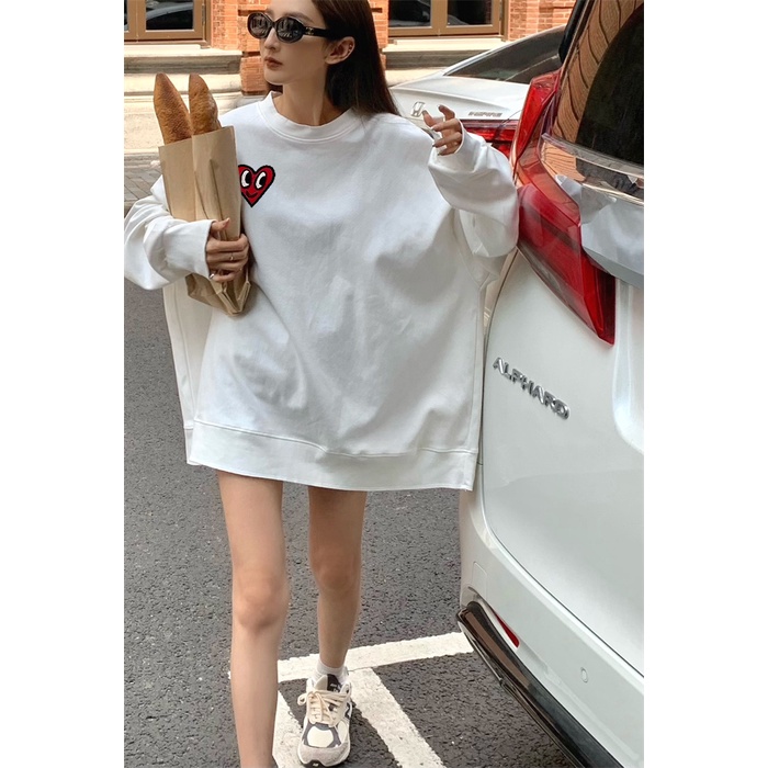 Áo sweater TIHIK tay dài cổ tròn dáng rộng in họa tiết thời trang Hàn Quốc cho nữ