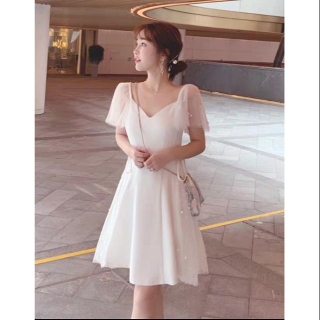 Đầm trắng xòe dự tiệc nữ công chúa phối ren cực phẩm | BigBuy360 - bigbuy360.vn