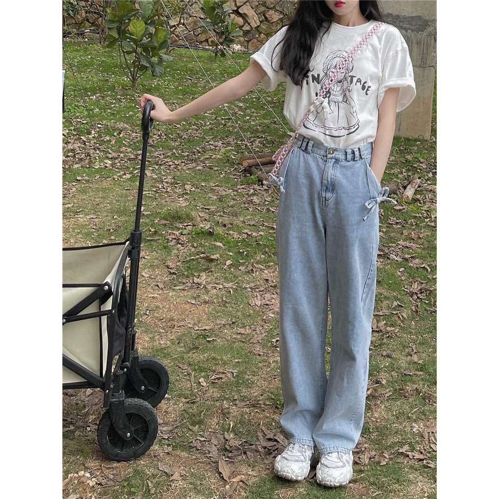 [CÓ ẢNH THẬT] Quần Jeans Quần Bò Ống Rộng Đáy Cao Cá Tính, Có Dây Đai, Chát Mềm Mịn, Giá Tốt