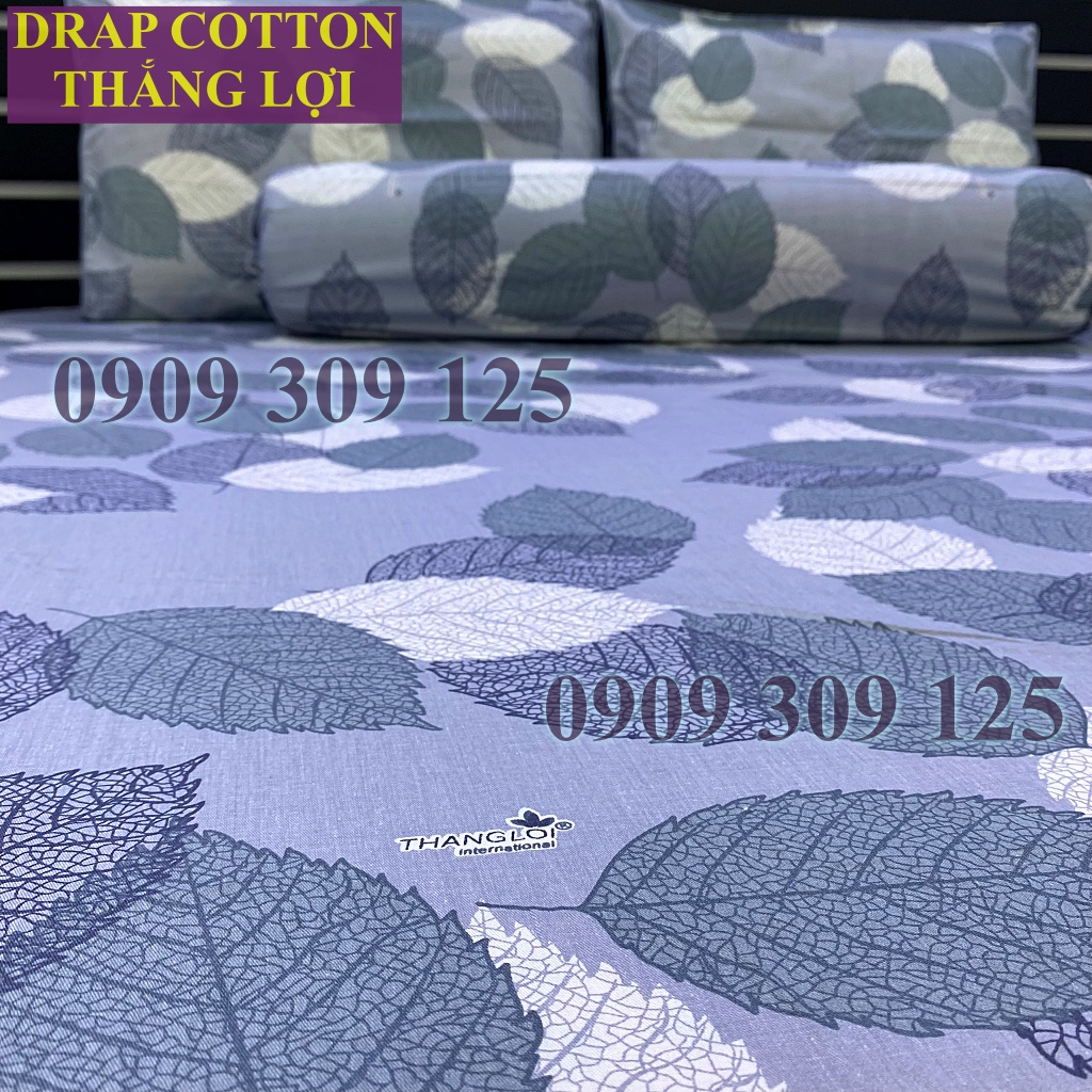 Drap Thắng Lợi, ga giường cotton cao cấp thoáng mát chuẩn logo mẫu Lá Xám