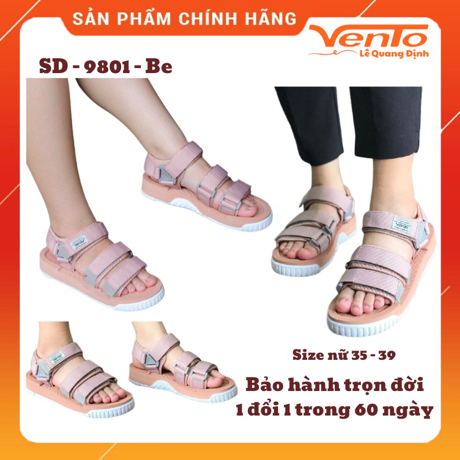 Giày Sandal Vento Hybrid Nữ SD 9801 Be (Hồng nhạt) 3 quai vải dù siêu bền [Size nữ từ 36 - 39]