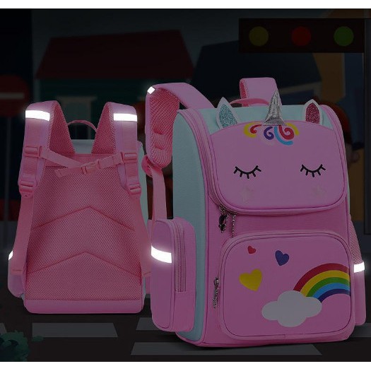 Cặp balo học sinh đi học chống gù, chống thấm nước cao cấp hoạ tiết Unicorn, có hệ thống phản quang BALO-30