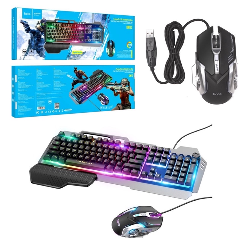 Combo bàn phím chuột Gaming Hoco GM12 Chơi Game Có Dây - Có Đèn Nền LED RGB Tùy Chỉnh Chế Độ Đèn - BẢO HÀNH CHÍNH HÃNG