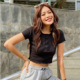 Áo croptop ❄ FREESHIP ❄ Áo thun nữ cúc bấm cuốn biên thời trang XIXO - ATN0026