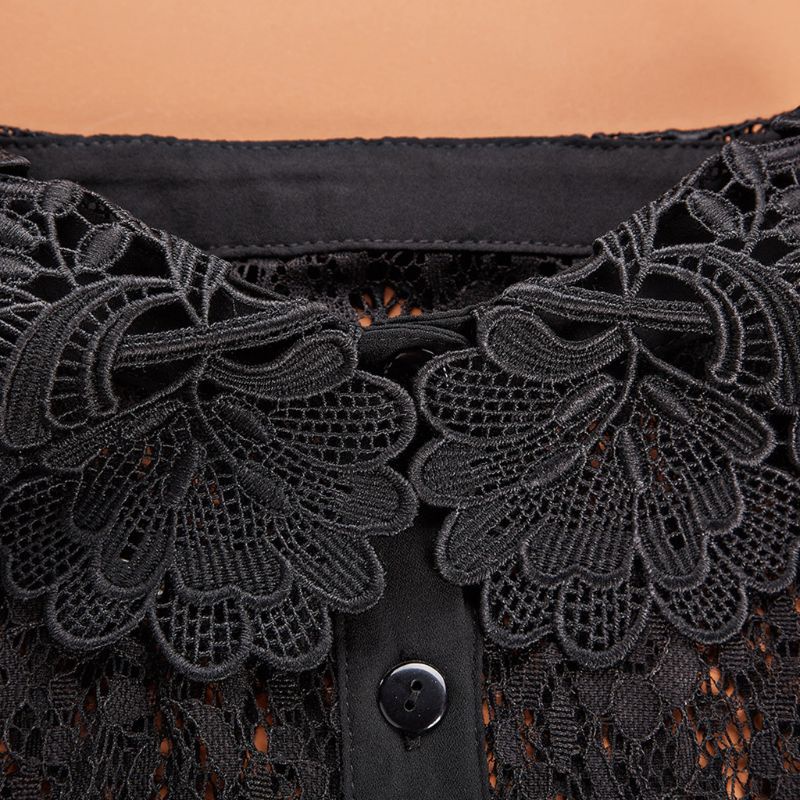 Yoioi Áo Sweater Cổ Tròn Giả Vải Sheer Thêu Họa Tiết Có Thể Tháo Rời Cho Nữ F