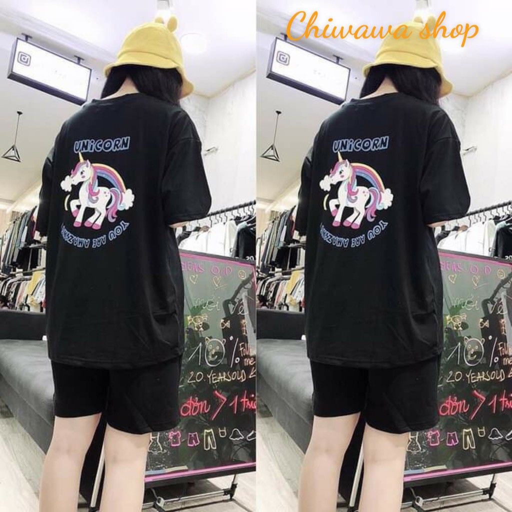 Áo thun Unisex form rộng tay lỡ đủ màu Uni.Corn Hàn Quốc cao cấp Freesize 40-65Kg BK60