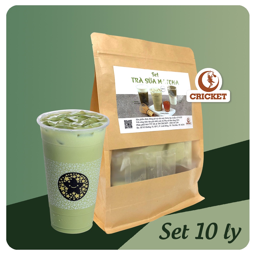 Set Trà Sữa Matcha Cricket - Set Pha 10 Ly  Trà Sữa Trân Châu thơm ngon, đậm vịTiện lợi hơn, thích hợp cho gia đình