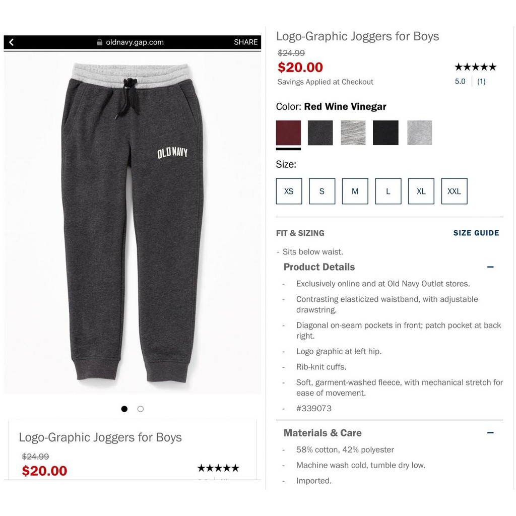 Quần nỉ bông Oldnavy bé trai