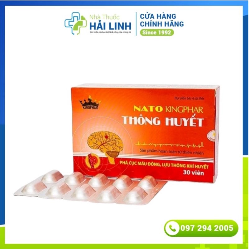 Nato Thông Huyết  Kingphar  ⚡ Tặng quà ⚡ Hộp 30 viên Giúp tăng cường chức năng hệ tuần hoàn, tan cục máu đông