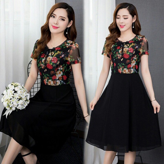 🌹Đầm xoè cao cấp in hoa 3D sắc sảo M,L,XL,XXL,XXXL kèm ảnh thật