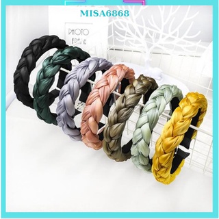 Băng đô vải cài tóc dạng tết bím vải satin trơn dày nhiều màu bòm cài tóc thời trang thanh lịch