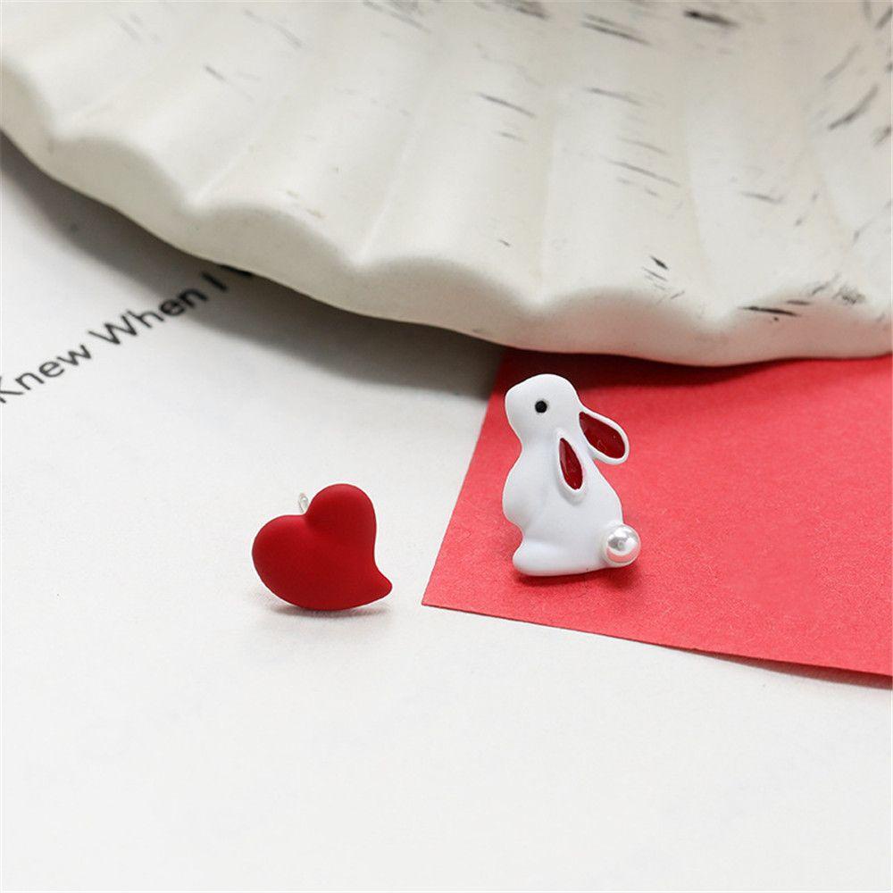 Osier1 Bông Tai Hình Thỏ Trái Tim Đỏ Thời Trang Dành Cho Nữ