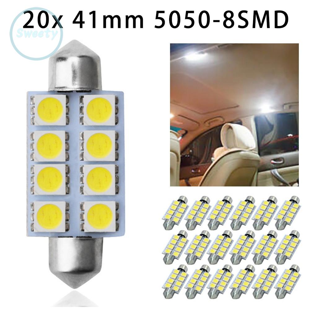 Set 20 Bóng Đèn Led 41mm 5050 8smd Gắn Trần Xe Hơi Chuyên Dụng