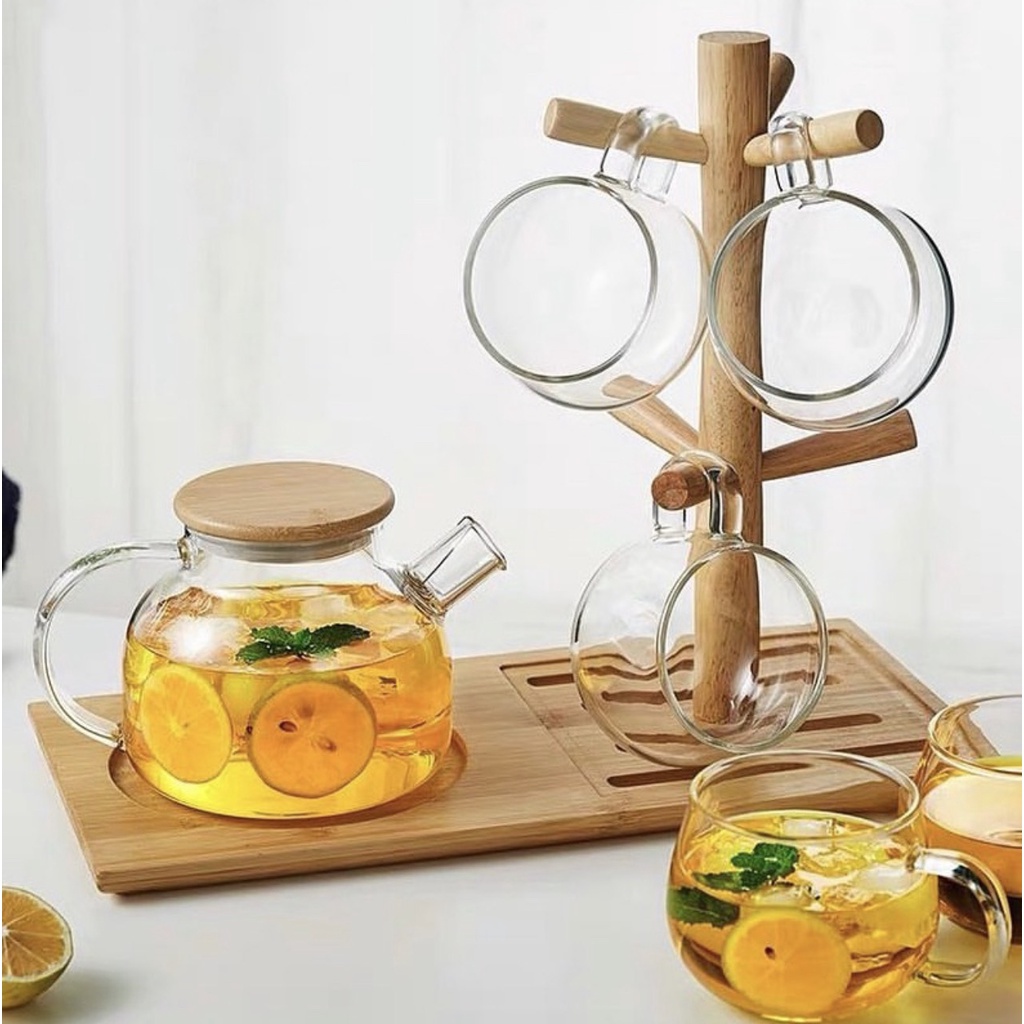 Ấm pha trà deli có lưới lọc inox 1000ml bình thủy tinh chịu nhiệt cao cấp 1 lít đựng nước có lắp sotoba giá rẻ sang trọn