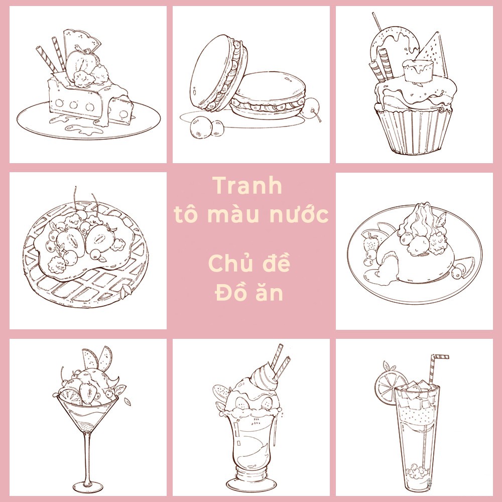 Giảm Giá Line Art Tranh Tô Màu Nước Chủ Đề Đồ Ăn - Beecost