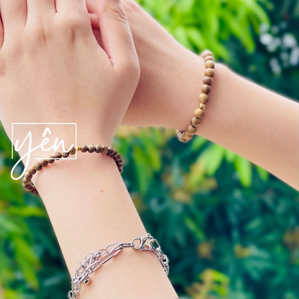 Vòng tay trầm hương tự nhiên kết hợp bi si vàng mang đến sự bình yên, may mắn, phụ kiện đeo tay quà tặng ý nghĩa (MalaX)