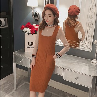 Đầm Bầu Thu Đông: Sét Yếm Len Nâu-Áo Có Khóa Cho Con Ti Điệu Đà