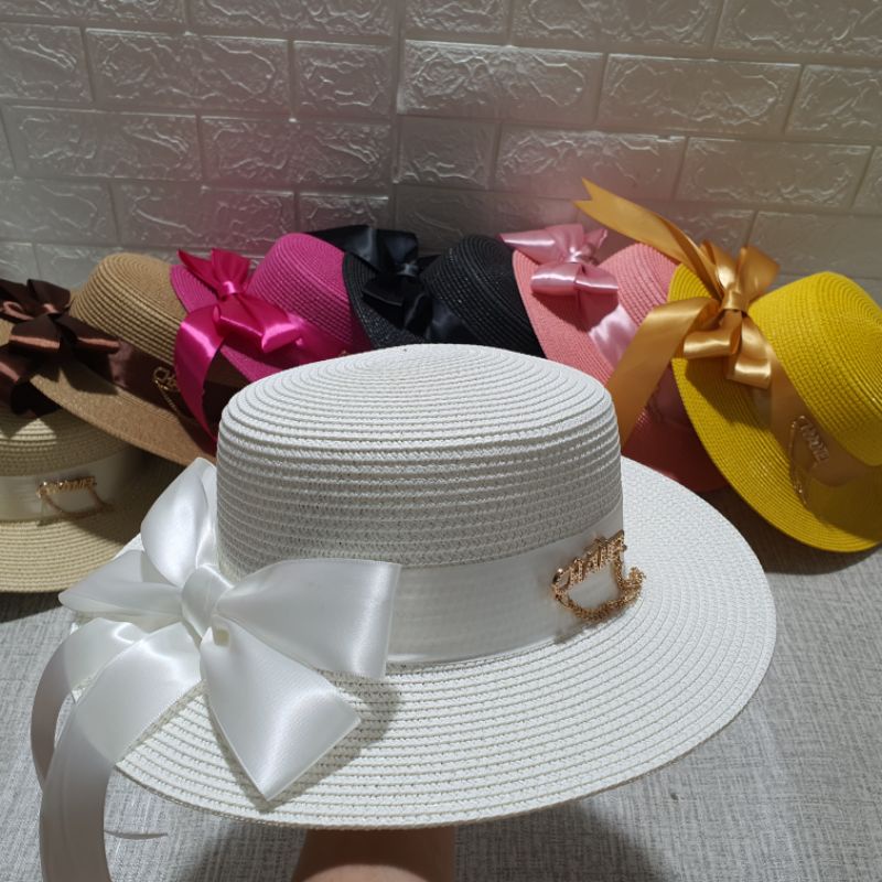 Mũ đi biển thơi trắng vành nhỏ gắn nơ xinh