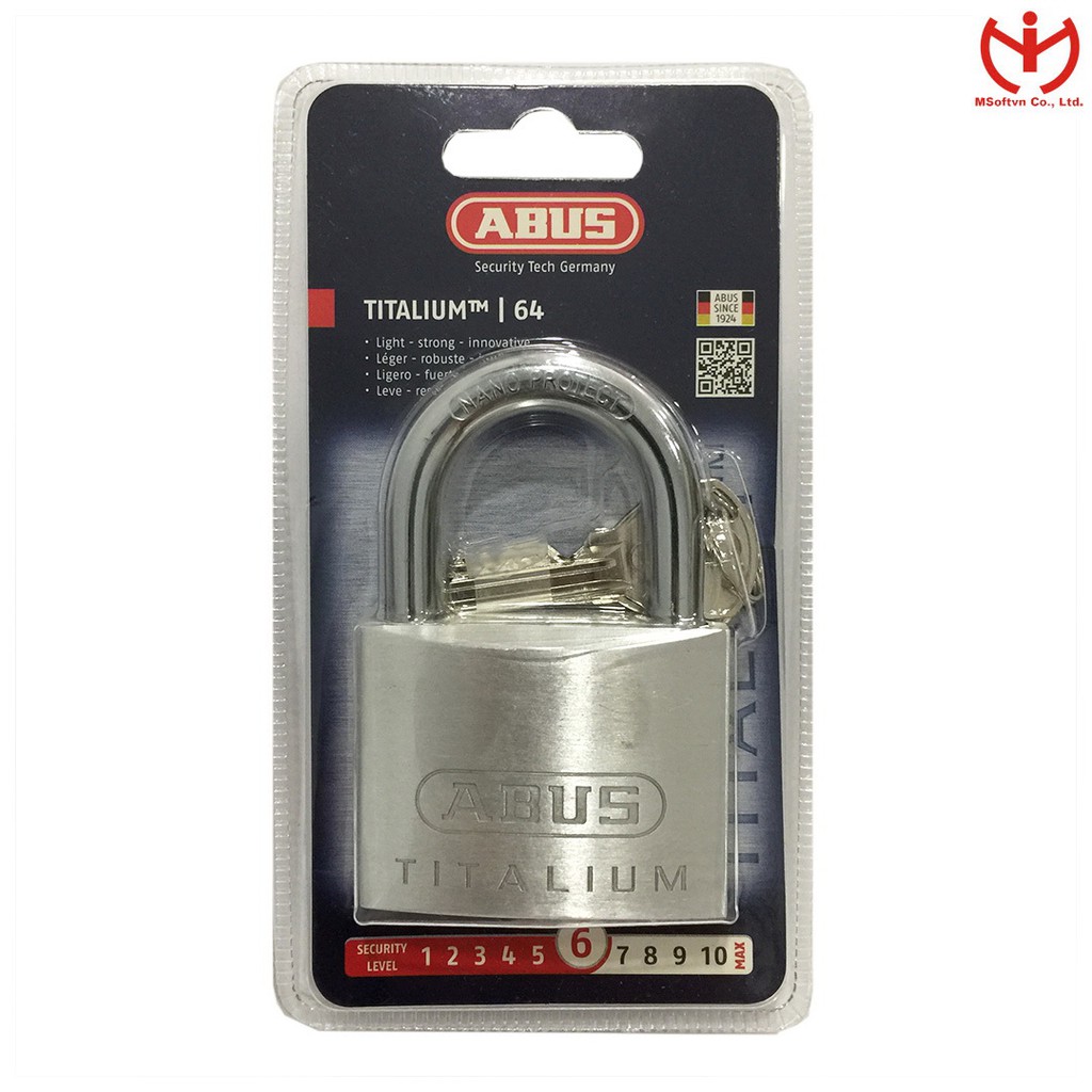 [Hỏa tốc HCM] Ổ khóa ABUS 64TI/60 thân TITALIUM rộng 60mm chìa răng cưa - MSOFT