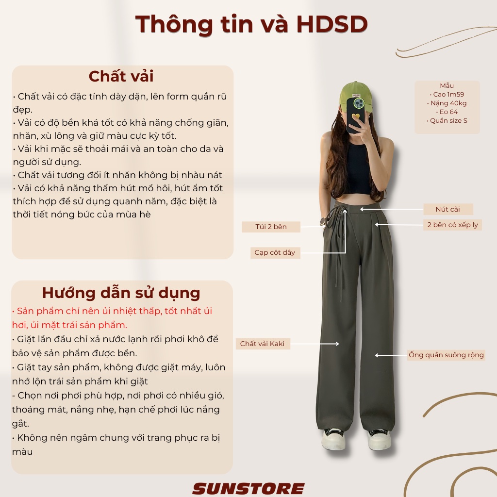 Quần ống rộng nữ lưng cao cạp cột dây dáng suông dài vải culottes form rộng màu xám RopPant - Sunstore