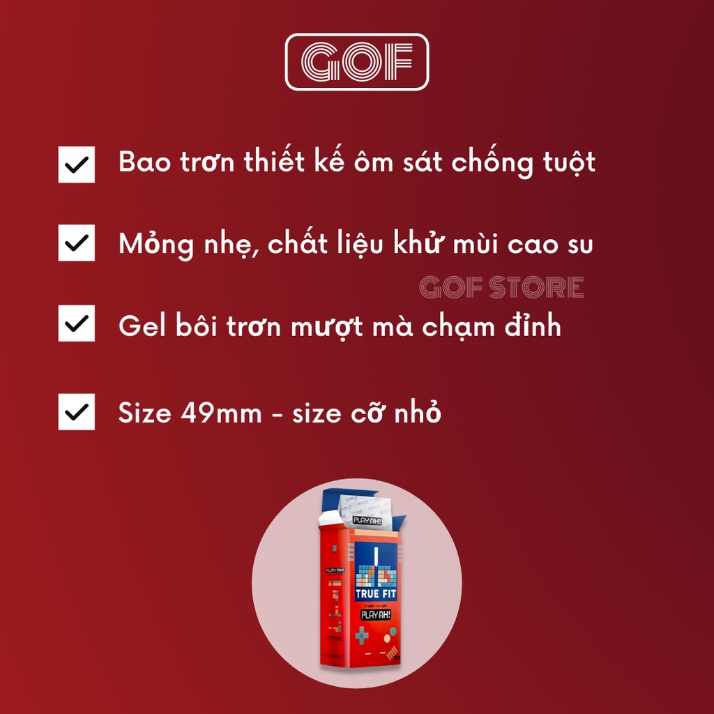 Bao cao su size nhỏ PLAYAH True Fit trơn mỏng ôm sát chống tuột Hộp 10 Cái – GoF Store