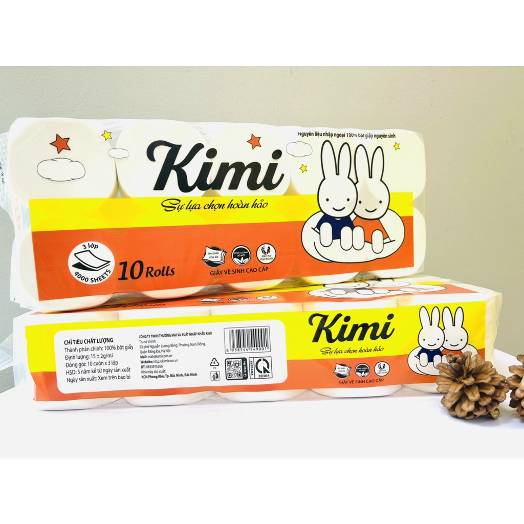 Giấy Vệ Sinh Kimi không lõi Bịch 10 Cuộn 1.1 kg siêu dai, mềm mịn, không có chất tẩy trắng - 𝐁𝐢 𝐌𝐚𝐫𝐭