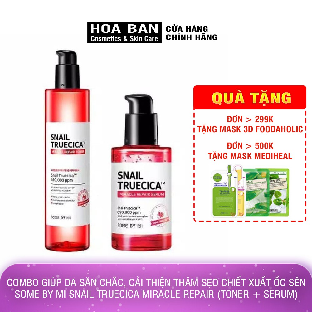 Combo Giúp Da Săn Chắc, Cải Thiện Thâm Sẹo Chiết Xuất Ốc Sên Some By Mi Snail Truecica Miracle Repair (Toner + Serum)