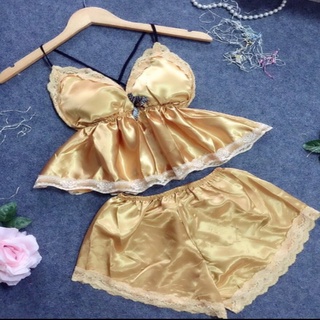 Đồ Ngủ Sexy Nữ-Đồ Ngủ 2 dây chất phi lụa có mút ngực (ảnh +video thật)