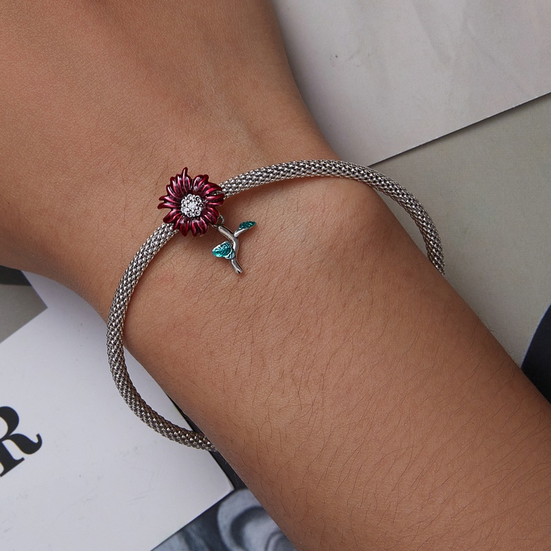 BAMOER Hạt Charm BạC 925 Hình Hoa Hướng Dương Nhiều Màu Sắc