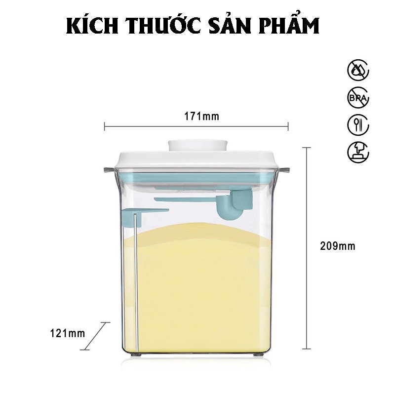 Hộp đựng sữa bột kín khí Bibon - Hình chữ nhật (2300ml)