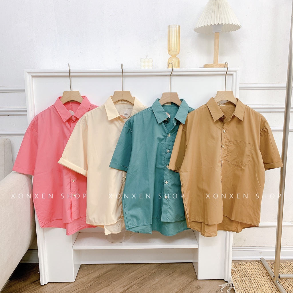 Áo sơ mi nữ tay ngắn áo sơ mi đi học 1 túi dễ thương XONXEN SHOP freesize mã 32
