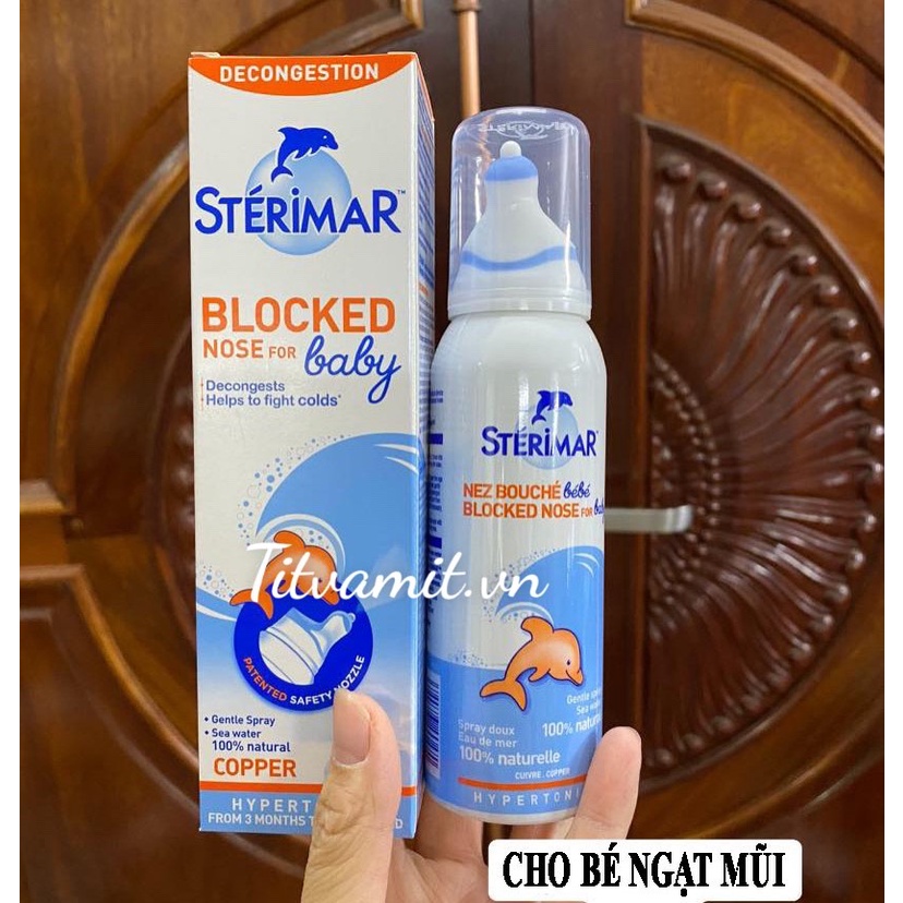 Xịt muối biển cá heo vàng và cá heo cam (100ml) vệ sinh  mũi cho bé 0-3 tuổi Sterimar, Pháp