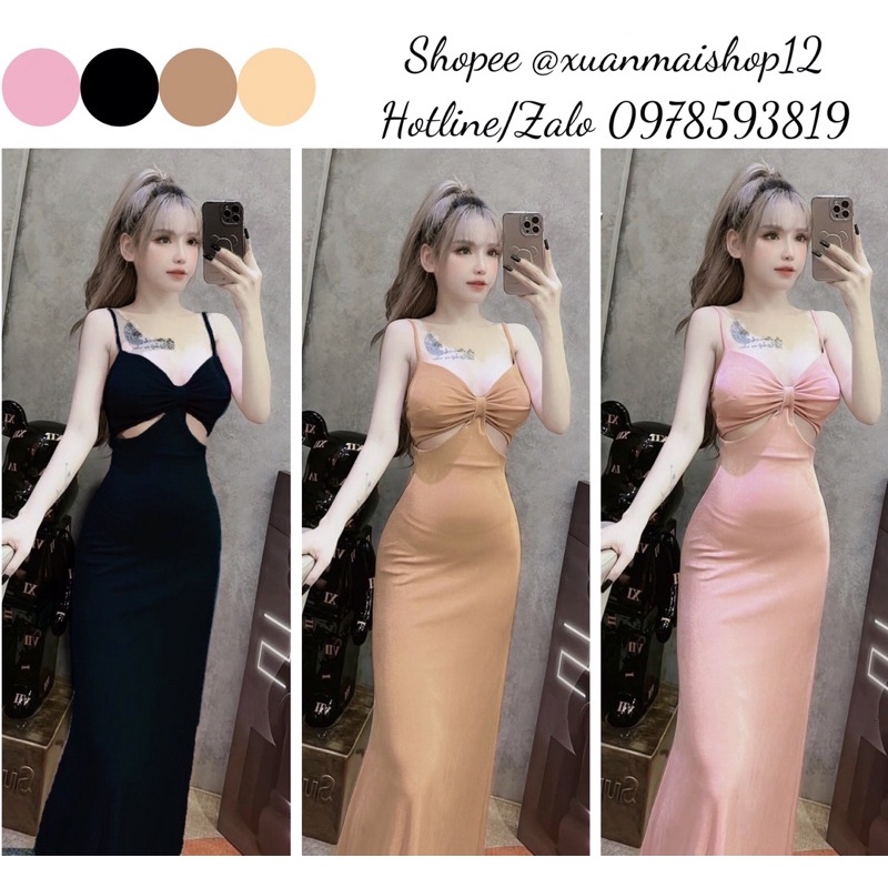 [FREESHIP][SẴN MÚT NGỰC] Đầm nữ ôm body gân form dài hai dây khoét ngực gợi cảm 4 màu hot hit mùa hè