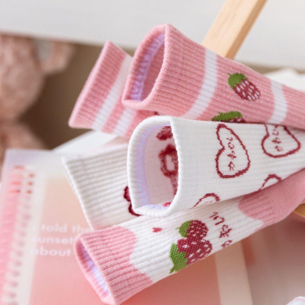 Đôi Vớ Cotton Thoáng Khí Thoải Mái In Họa Tiết Dâu Tây/Thỏ Phong Cách Hàn Quốc Dành Cho Nữ