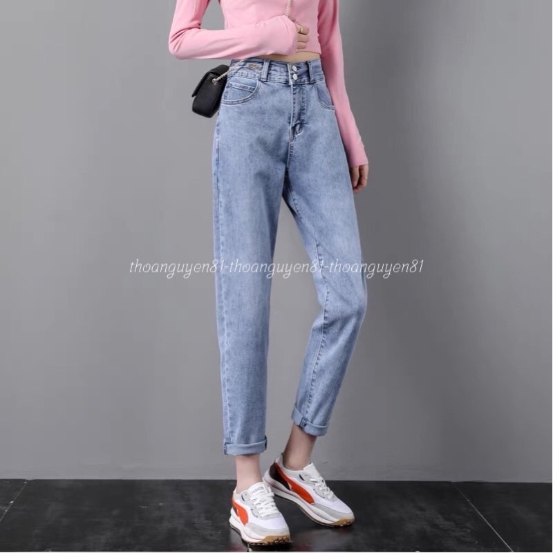 Quần jean nữ baggy lưng cao co giãn có túi , quần bò cạp cao bigsize  jeans trơn dài basic | WebRaoVat - webraovat.net.vn