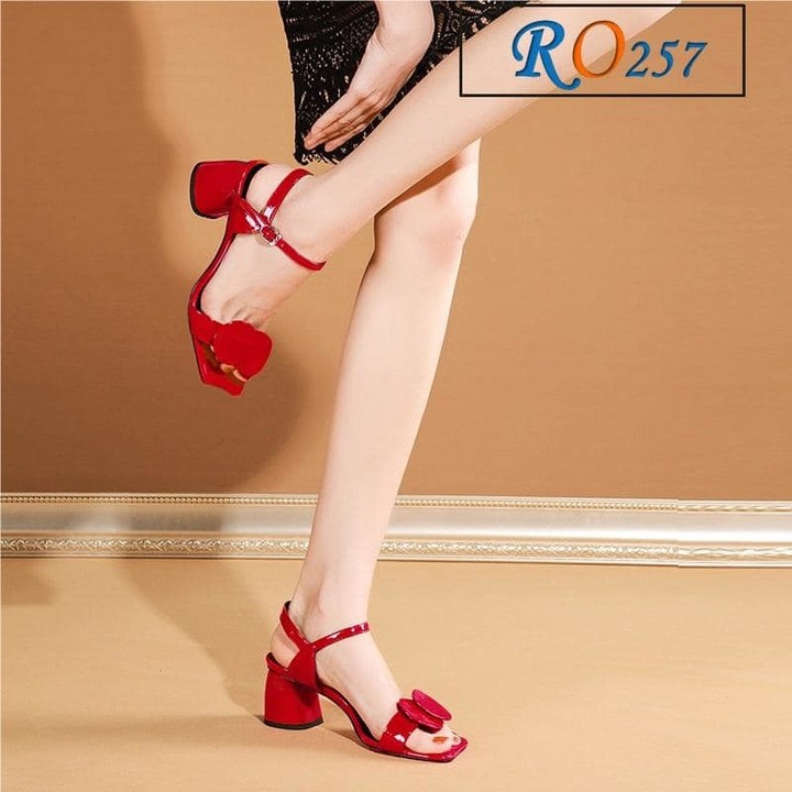 Giày sandal cao gót nữ đế vuông 5cm quai ngang đính nơ xinh xắn Ro257 - Đổi hàng nếu không ưng ý - Bảo hành 12 tháng