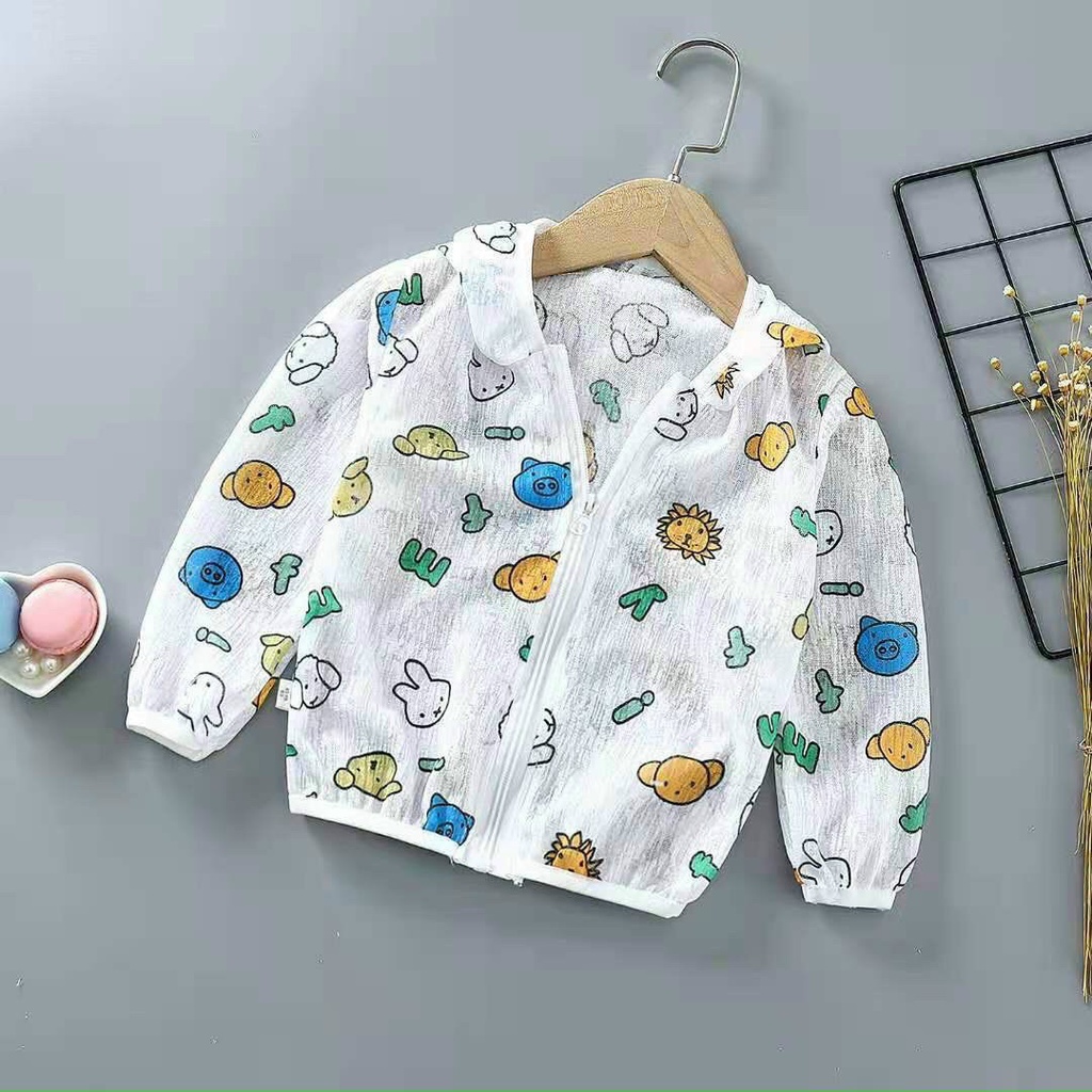 Áo Chống Nắng Cho Bé Trai Bé Gái Kéo Khóa Có Mũ