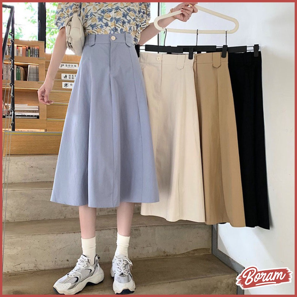 Váy Dài Chữ A Eo Cao Váy Kẻ Ô Dễ Thương BORAM SG