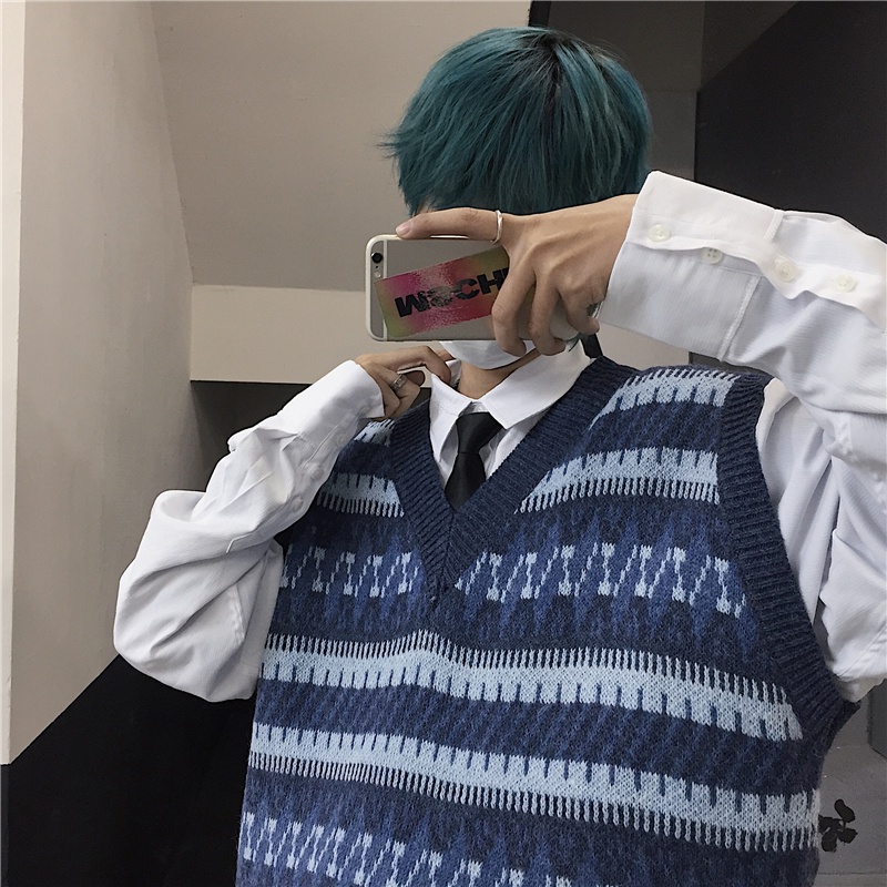 Áo Sweater Không Tay Dáng Rộng Phong Cách Retro Hàn Quốc Dành Cho Nam Và Nữ