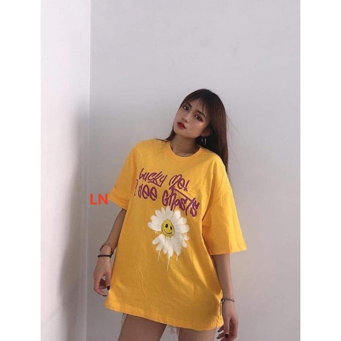 Áo phông cotton dáng thụng hoa mặt cười